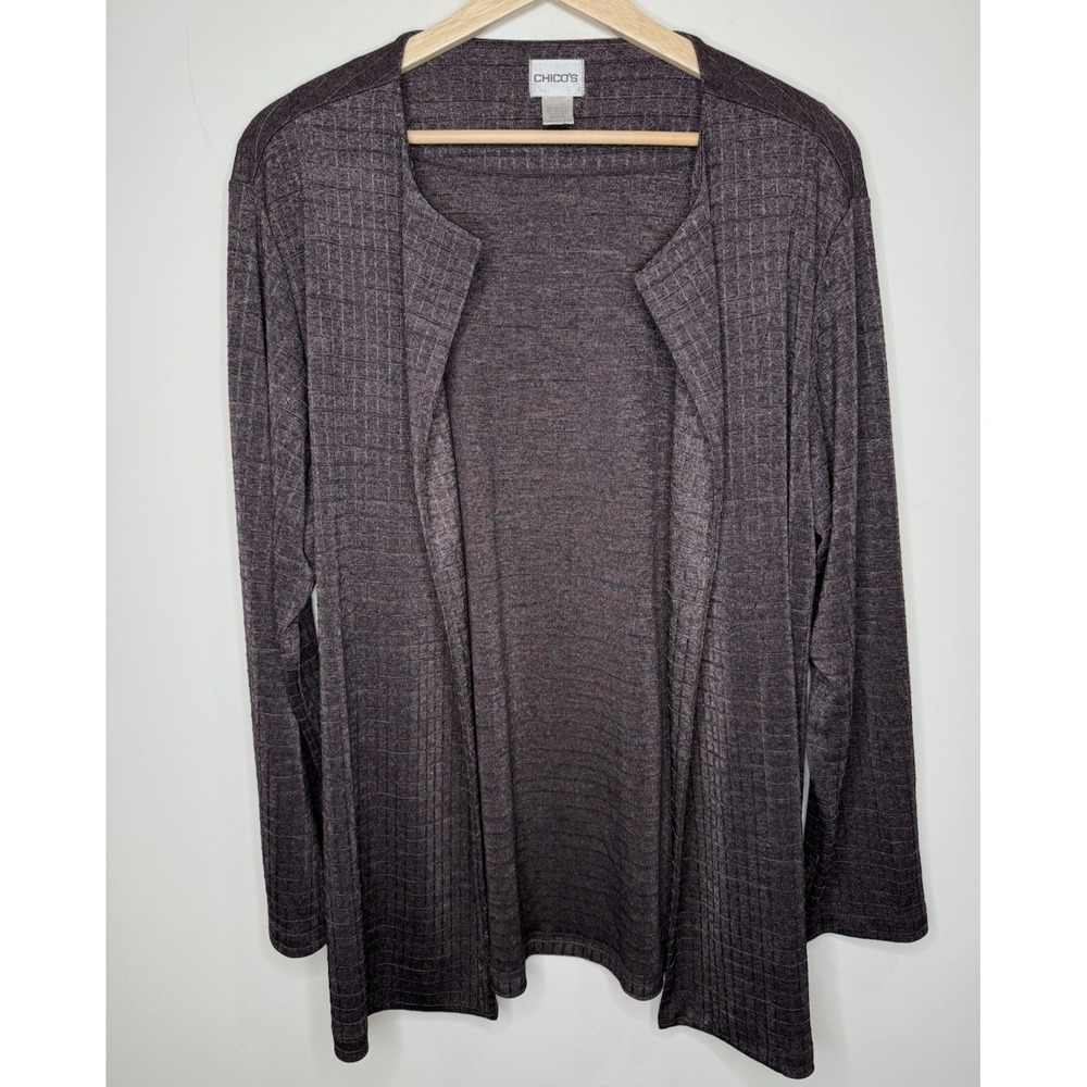Chico's Travelers Slinky Knit Open Front Cardigan 3‎ XL Chocolate Brown Metallic